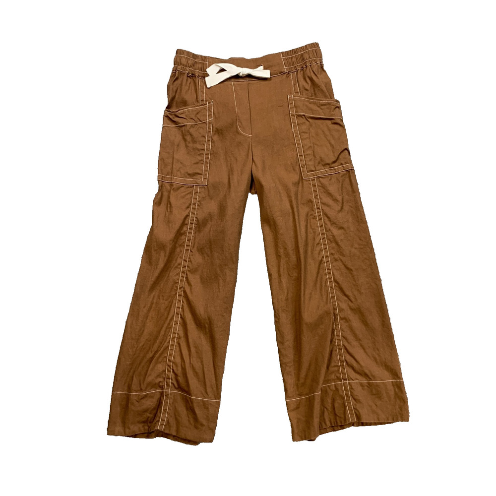 Maeve Pants Womens S Small Brown Boho Linen Blend Pull On Wide Leg Drawcord